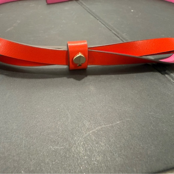 Kate Spade NY Color block Leather Bow Belt Two Tone Pink & Orange NWT Size Large - Picture 6 of 8